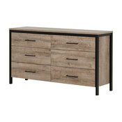 6-Drawer Double Dresser, Weathered Oak