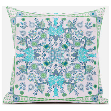 18" X 18" Blue and White Broadcloth Paisley Zippered Pillow