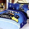 Kids Car Racing Blue, 4pc Duvet Cover Sheet Set Bed in a Gift Box, Twin Size