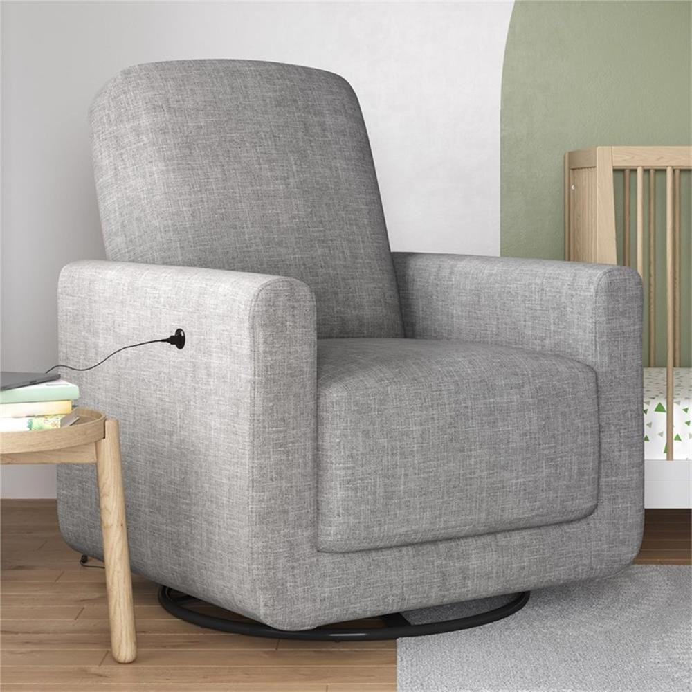Pemberly Row Swivel Accent Chair with USB Charger in Light Gray Linen ...