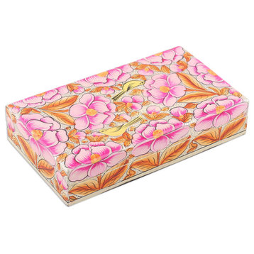 Novica Handmade Blooming Kashmir In Pink Wood Decorative Box