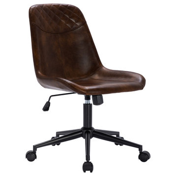 Faux Leather Black Base Swivel Desk Chair, Dark Brown