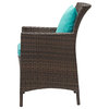 Modern Outdoor Side Dining Chair Armchair, Rattan Wicker, Blue Brown