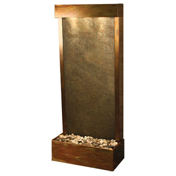 Harmony River Flush Mount Water Fountain, Green Featherstone, Rustic Copper