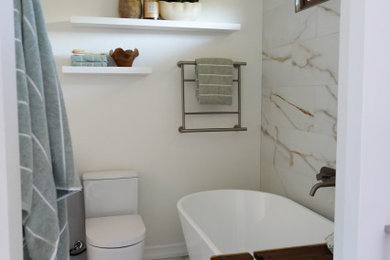 Example of a trendy freestanding bathtub design in Orange County
