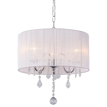 White String Shade Fixture With Chrome and Crystal, 3-Light