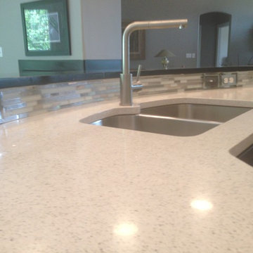 Eden Mosaic Tile Installations: Modern Random Mixed Tile White Glass/Metal Tile