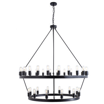 36-Light Pendant Light Modern Wagon Wheel Ceiling Light Chandelier, Black