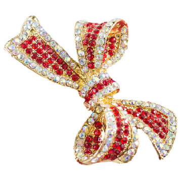 Crystal Bowknot Gold-Pleated Napkin Rings Wedding Holiday - Set of 4, Red