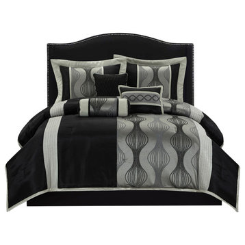 Kath 7-Piece Jacquard Comforter Set, Black Silver, King