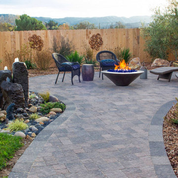 Firepit & Pavers with Fountain at Sunset, Santa Maria CA