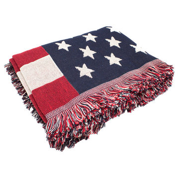 American Flag Heavy Double Knit Tapestry Tassels Multi-use Throw Blanket
