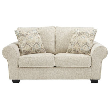 Benzara BM226446 Fabric Upholstered Loveseat With Rolled Arms, Beige