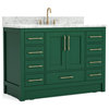 Kendall Emerald Green Bathroom Vanity, Toe Kick Base With Carrara Marble Top