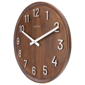 Precious 20" Wooden Wall Clock With Raised Metal Numbers, Brown