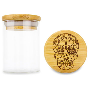 Sugar Skull Smell Proof Glass Storage Jars for Cookies, Sugar, Tea, Spices, 1oz.
