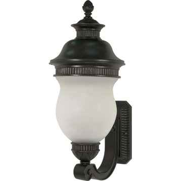 Chestnut Bronze and Satin Frosted Glass Arm Up Exterior Wall Light, 26"