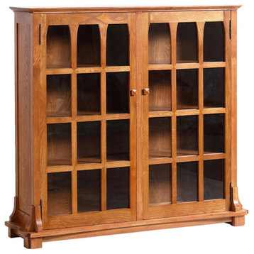 Crafters and Weavers Arts and Crafts Wood Double Door Bookcase in Cherry
