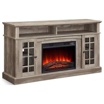 58" TV Stand Entertainment Center With 23" Electric Fireplace, Ashland Pine