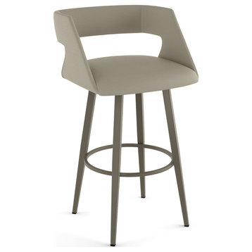 Amisco Marvin Swivel Counter and Bar Stool, Greige Faux Leather / Grey Metal, Bar Height