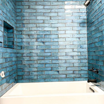 Blue Ceramic Wall Tile Bathroom Remodel