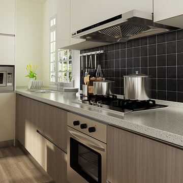 Modern Wood Grain Melamine Kitchen Cabinet OP14-M06