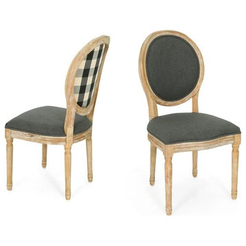 2 Pack Dining Chair, Fluted Legs & Round Back, Dark Gray Black Fabric/Natural