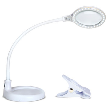 Brightech Lightview Flex 2 in 1 Desk Lamp, 5 Diopter Glass Flexible Gooseneck, White