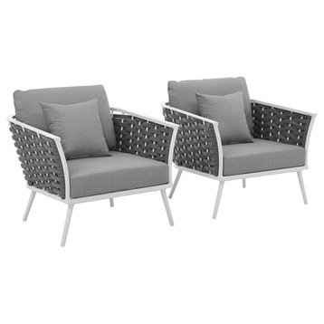 Stance Armchair Outdoor Patio Aluminum Set of 2, White Gray