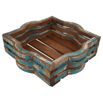 Cypress Creek Farmhouse Tray, Basket, Primitive, 14"x14"x4", Turquoise