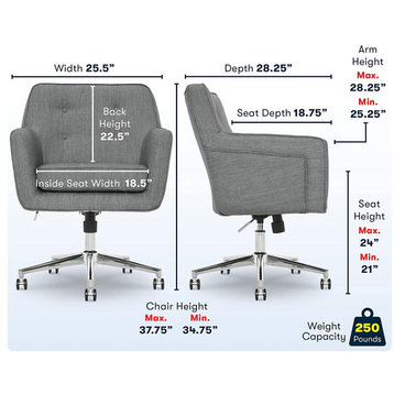 Ergonomic Office Chair, Memory Foam Cushion and Button Tufted Back, Grey