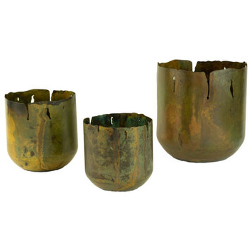 Set of Three Rustic Verdigris Iron Planters