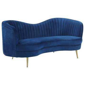 Pemberly Row Modern Velvet Upholstered Camel Back Loveseat Blue