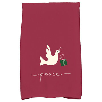 Peace Dove Decorative Holiday Animal Print Hand Towel, Cranberry