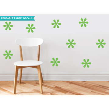 Flower Fabric Wall Decals, Set of 9 Flowers, Green