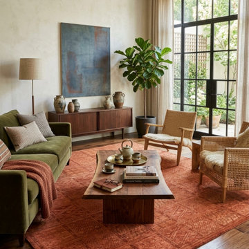 Rust Tonal Grid Tribal Patchwork Hand-Tufted Rug