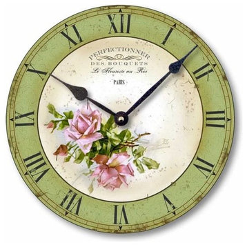 Vintage-Style Pink Roses French Florist Clock, 12 Inch Diameter