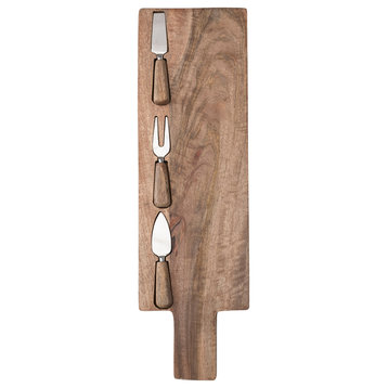 Solid Wood Charcuterie Board with Inlay Stainless Steel Cheese Serving Utensils