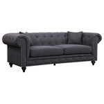 Meridian Furniture USA - Chesterfield Linen Textured Fabric Upholstered Sofa, Gray - Elegant and eye-catching, the stunning Chesterfield Living Room from Meridian Furniture is the perfect addition to any space. Rich Linen Textured covers the plush, comfortable seat, padded with high-density foam and modern tufted design. Strength and beauty is guaranteed with a solid wood frame and legs. Features a nail head design on the arms and includes matching throw pillows.