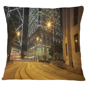 Busy Traffic and City at Night Cityscape Throw Pillow, 18"x18"