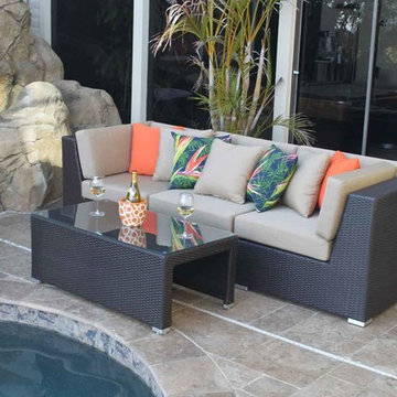 Contempo 4 Piece Outdoor Conversation Set in Brown Wicker