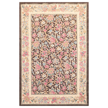 Brown Beige Color French Aubusson Needlepoint Rug, 4'x6'