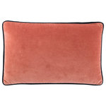 Jaipur Living - Jaipur Living Lyla Solid Pink/Cream Poly Lumbar Pillow - The Emerson pillow collection features an assortment of clean-lined, coordinating accents crafted of luxe cotton velvet. The Lyla lumbar pillow lends simple sophistication to modern spaces with a solid, deep coral color and navy piped edges.