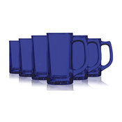 Cobalt Blue Sport Mug Glasses Fully Colored, 13 oz. Set of 6