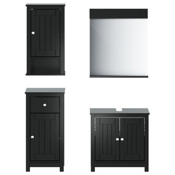 vidaXL Bathroom Furniture Set Storage Sink Cabinet BERG Black Solid Wood Pine