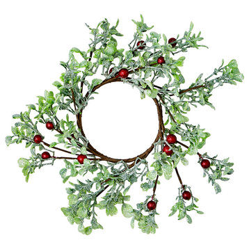 4.25" Inner Diameter Green Leaves And Red Berries Candle Ring