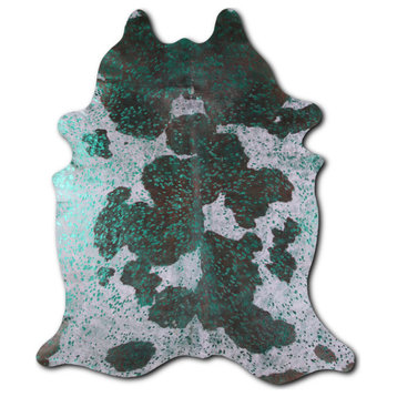 ACID WASHED HAIR ON Cowhide Rug DE GREEN METALLIC ON BROWN AND WHITE