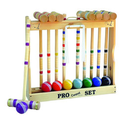 Amish Handcrafted - Maple Hardwood Croquet Set With Caddy, 8-Player, 32" Handle - Outdoor And Lawn Games