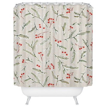 Jacqueline Maldonado Pine And Berries Neutral Shower Curtain, 71x74"