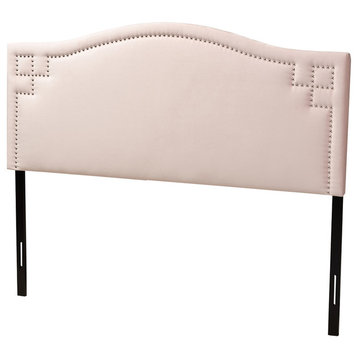 Modern & Contemporary Light Pink Velvet Fabric Upholstered Full Size Headboard